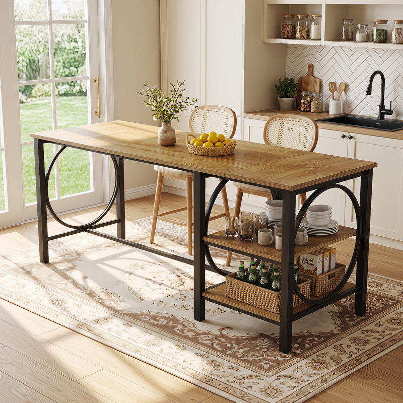 Table de bar 78,74 po, table de pub à hauteur de comptoir industrielle avec tablettes de rangement pour la cuisine et la salle à manger