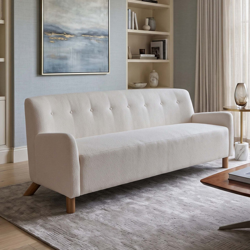 Upholstered 79.9 " Linen Sofa, Beige Linen