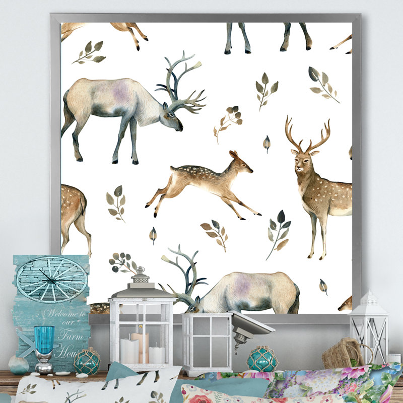 Motif sauvage de cerf sauvage - art mural traditionnel sur toile, Impression argent sur toile encadrée