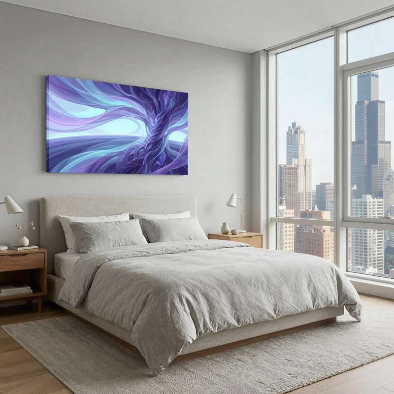 «Mauve et bleu sarcelle», art abstrait sur toile, 58“W x 28”H