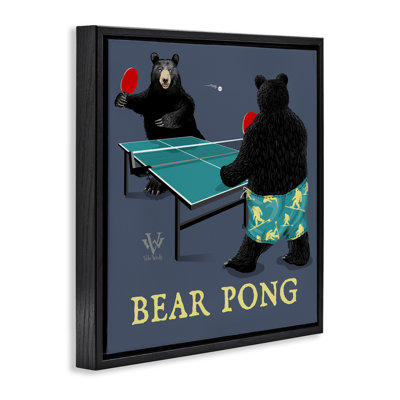Bear Pong Animal Humour Floating Frame, design by Jim Baldwin