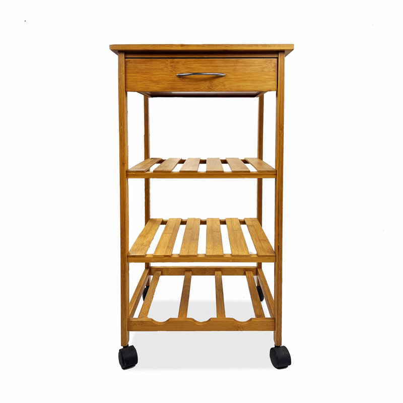 Kitchen Cart, Contemporary Trolley With Three Open Shelves And Storage Drawer