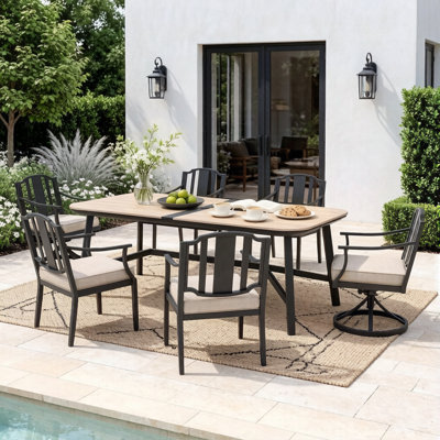 Ensemble de salle à manger rectangulaire pour 6 personnes avec plateau en nid d'abeille en aluminium et chaises en aluminium Barnesville
