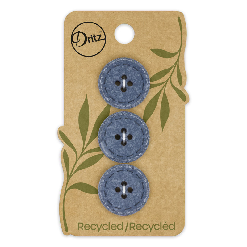 Dritz Recycled Cotton Round Stitch Button, 20mm, Blue, 9 Buttons