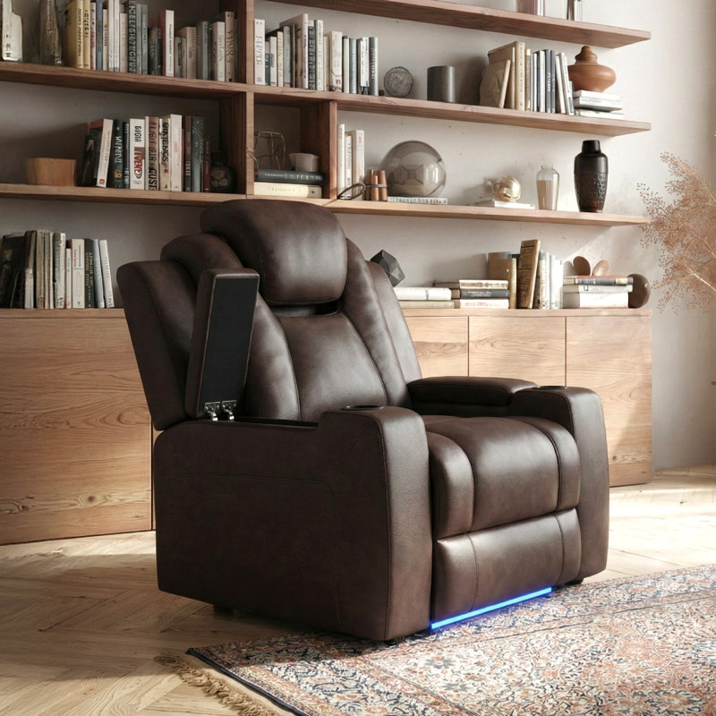 Fauteuil inclinable électrique rétro en cuir écologique, Marron foncé
