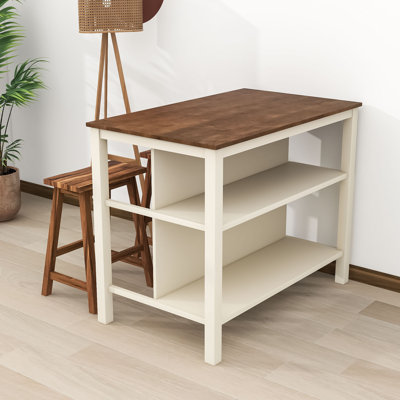 Rosamae Rubber Wood Butcher Block Dining Table Set With 2 Stools And 2 Shelves