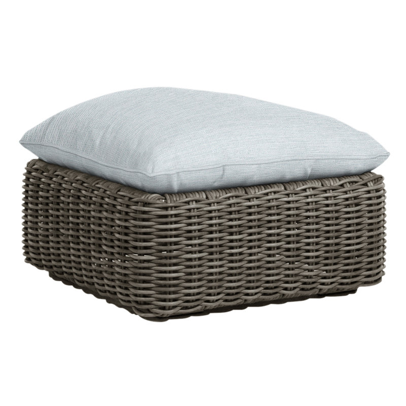 Montecito Outdoor Ottoman with Cushion, Welt, Raffia, Rollo Cream