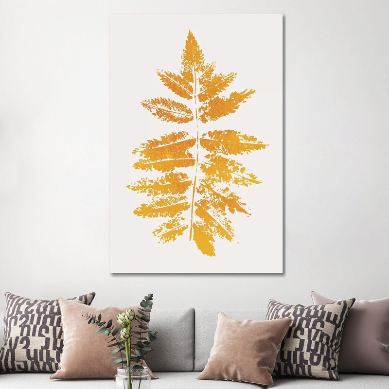 Oak Leaf Print - Yellow 1 Piece Wrapped Canvas Wall Art, 152.5 cm H x 101.5 cm W