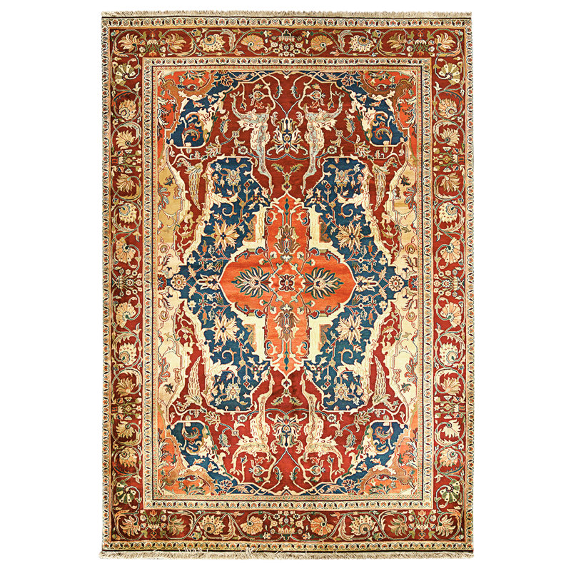 Hand Knotted Wool Area Rug in Blue And Red