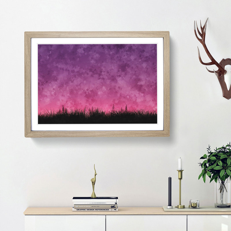 Sunset in Itaici Brazil - Picture Frame Painting Print, 33cm H x 45cm W x 2cm D, Oak Framed