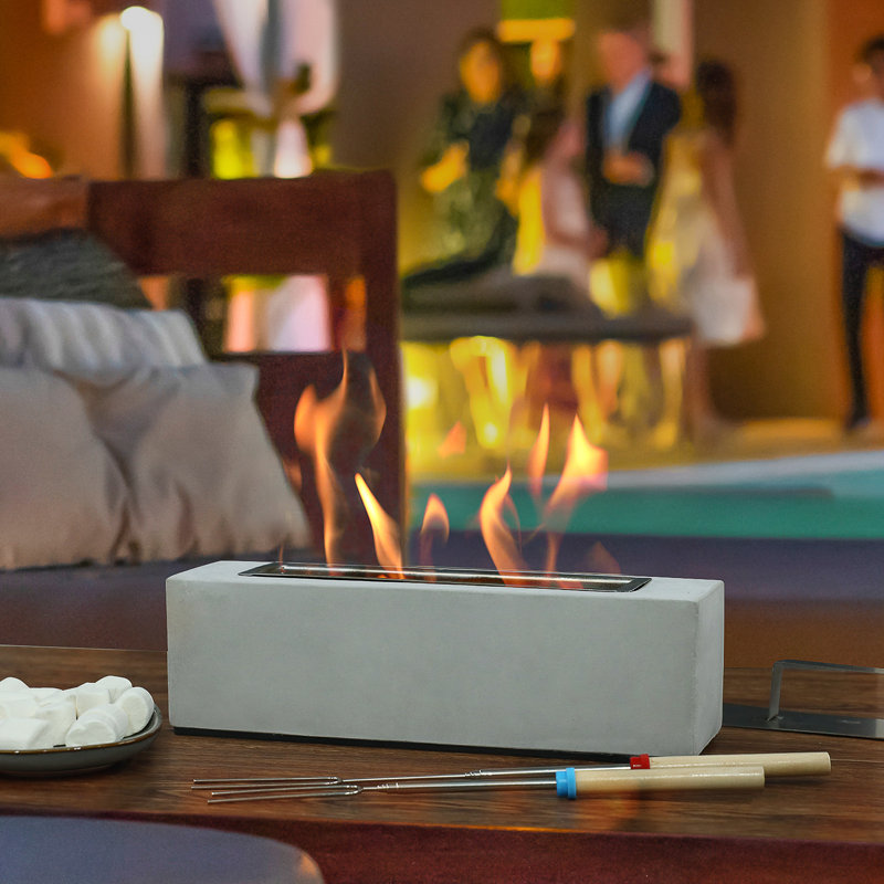 Rectangular Portable Concrete Bio-Ethanol Tabletop Fireplace For Indoor & Outdoor