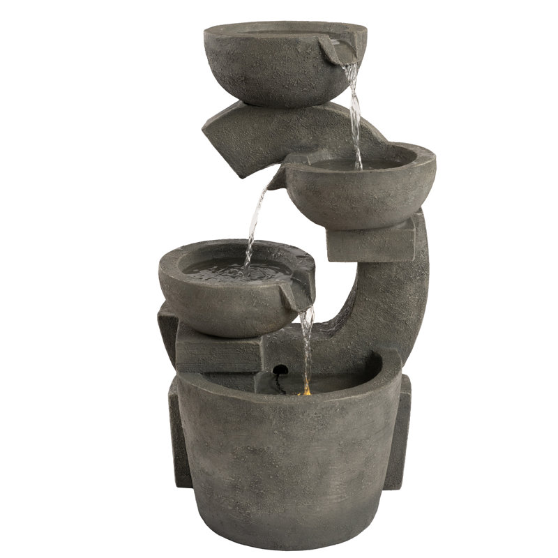 Decorative 4-Tier Cascading Hand Painted Outdoor Water Fountain with LED Light