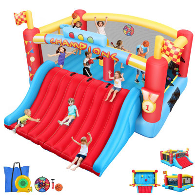 Adam 13.1X11.1Ft Extra Large Inflatable Bounce House For Big Kids, 13FT Outdoor Bouncers With Double Basketball Hoop, Throw Ball Game, Punc