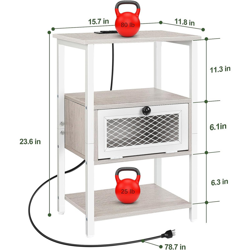 End Table Set and Built-In Outlets, White