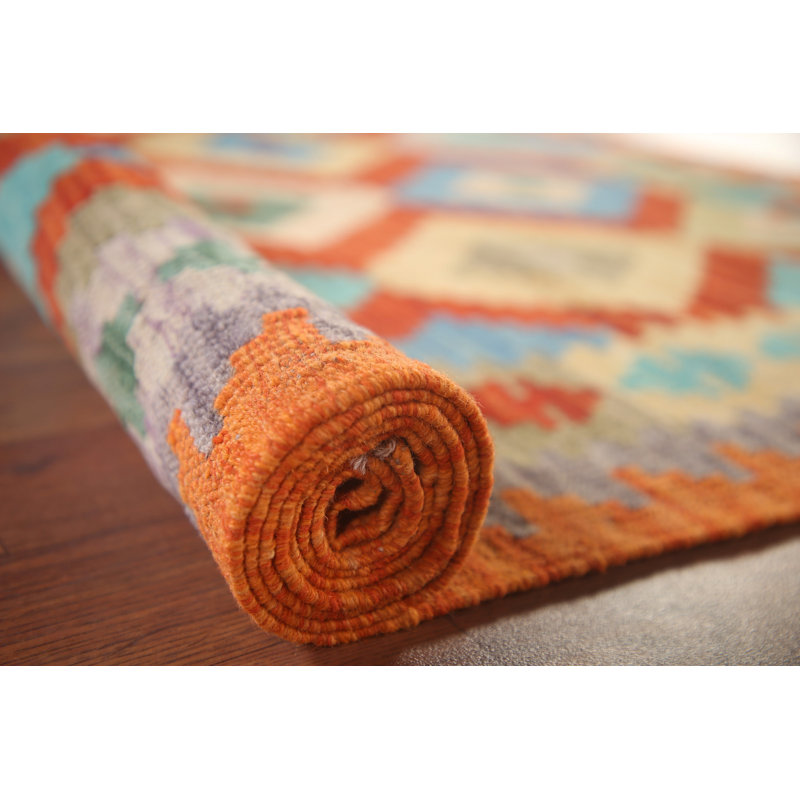 Geometric Kilim Reversible Wool Area Rug 5x6