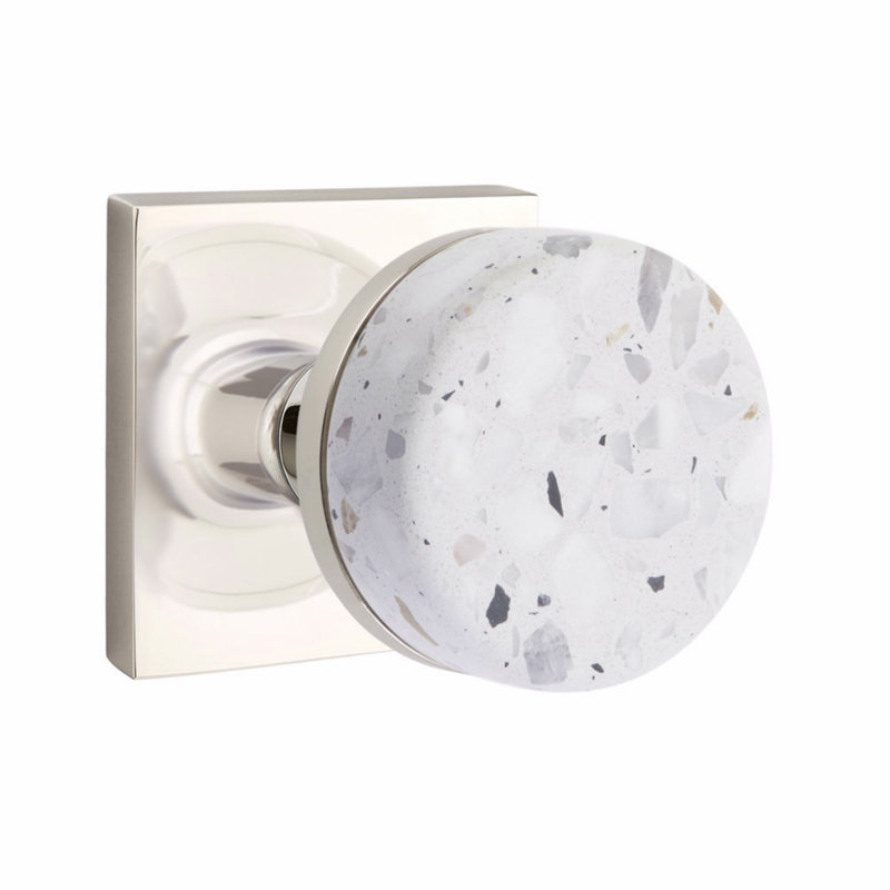 Terrazzo Round Knob with Square Rosette, Polished Nickel