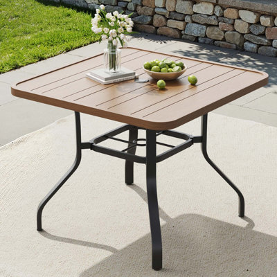 Table de salle à manger d'extérieur carrée en métal 35 po x 35 po avec trou pour parasol 1,57 po