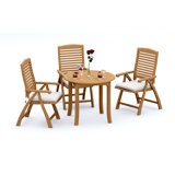 2 Seats 3 Pcs Grade-A Teak Wood Dining Set: 36" Round Table And 2 Ashely Folding Reclining Arm Chairs #11AS0702