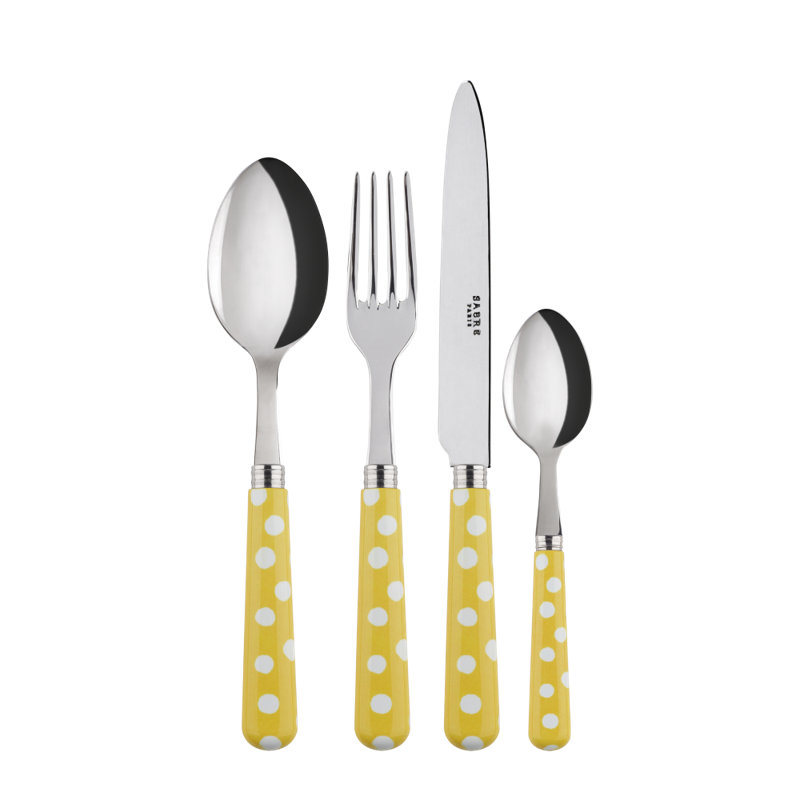 Sabre Paris - 24 Pieces Cutlery Set White Dots, Yellow