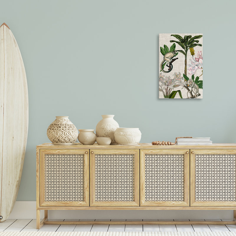 Art mural rétro sur toile de singe et de plantes par Vision Studio, H 30 po x l 20 po