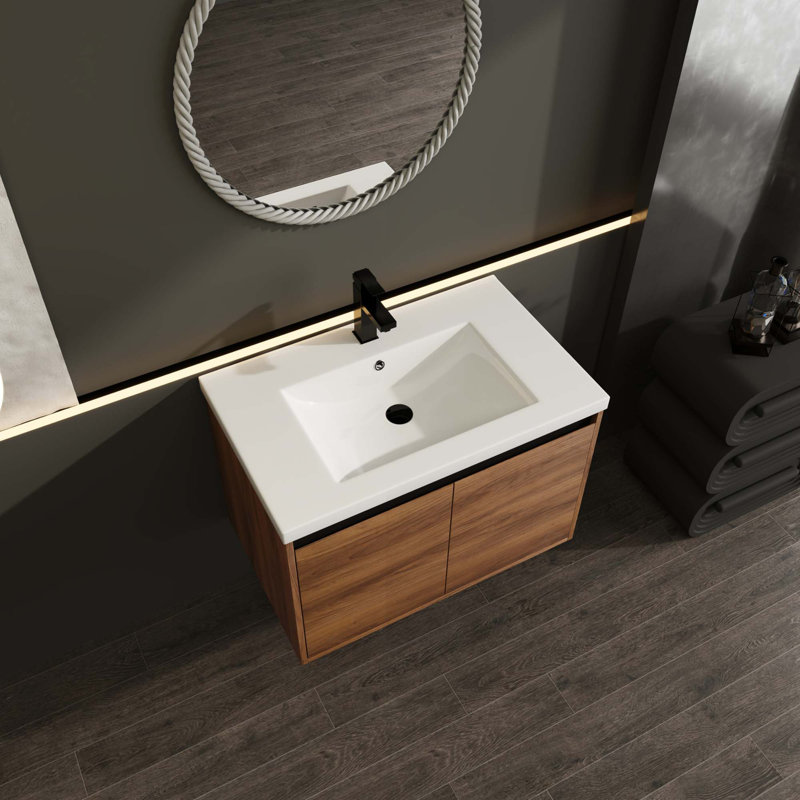 Meuble-lavabo de salle de bain avec lavabo de comptoir en résine et 2 portes