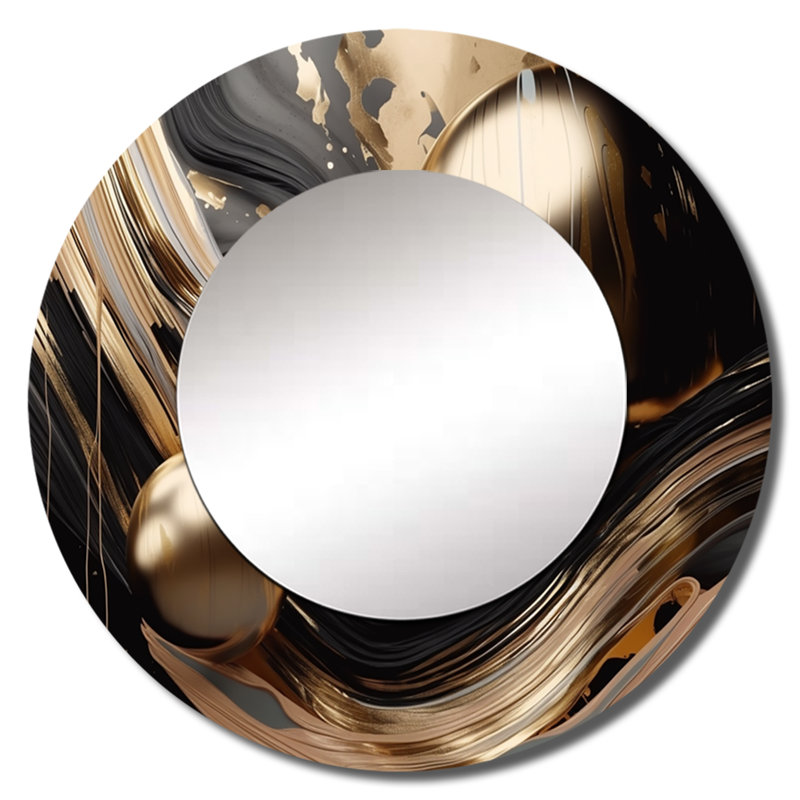 Miroir mural décoratif en marbre Oziah Gold and Black Captivating, 23 po x 23 po