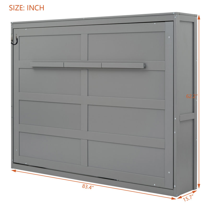 Lit escamotable double avec lit escamotable pleine grandeur, base de lit plateforme moderne, gris, gris, Double