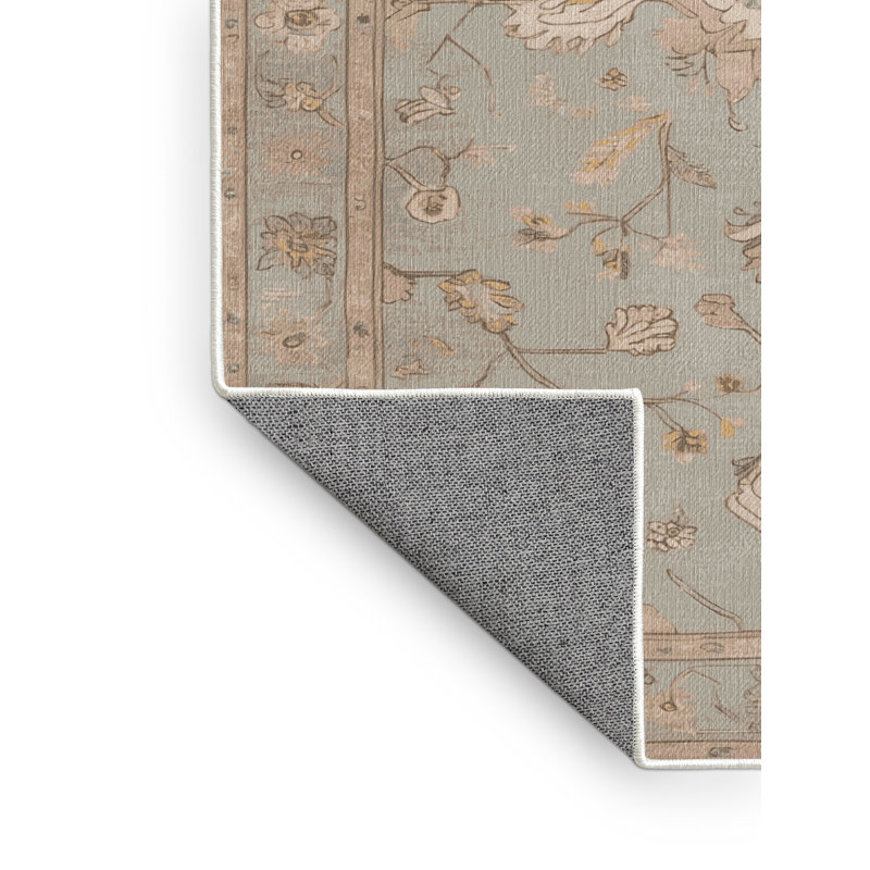 Tapis beige lavable à la machine Afyon, Rond 3 pi