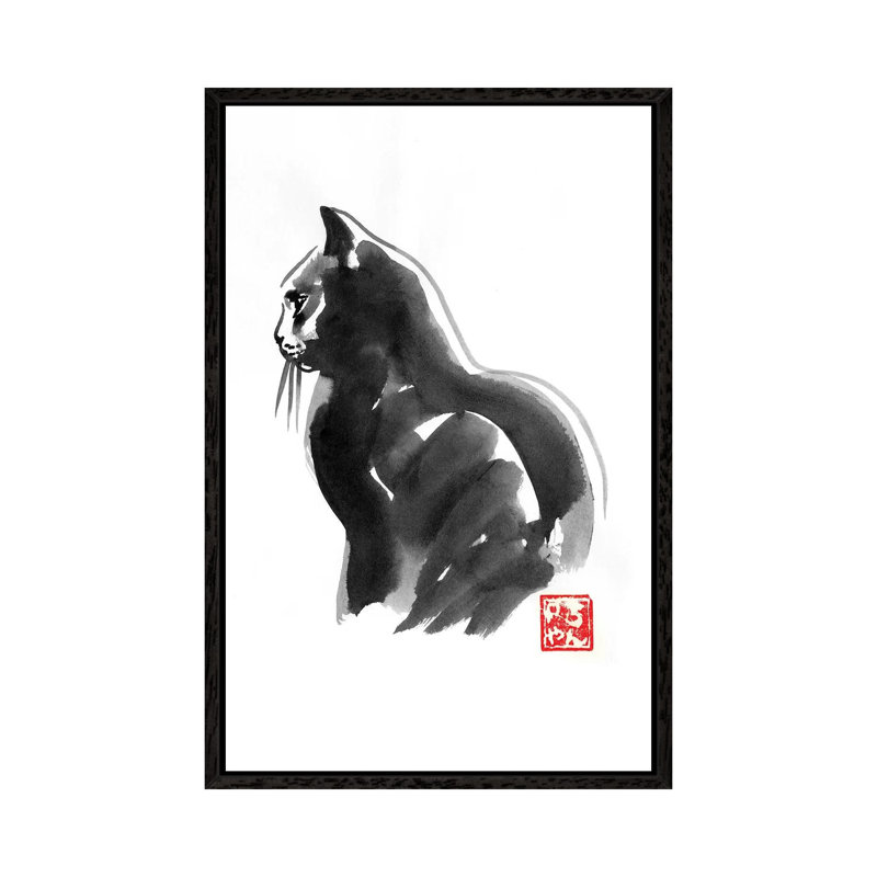Profile Cat 1 Piece Painting on Canvas, 66.04 cm H x 45.72 cm W, Black Framed