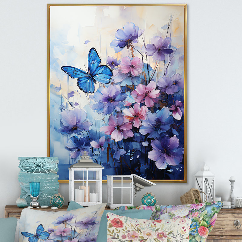«Sapphire Blue Hues» capture le vol délicat - impressions sur toile papillon, H 40 po x l 30 po x P 1,5 po