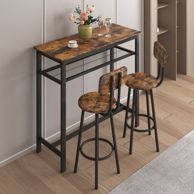 Ensemble de table de bar avec 2 tabourets, dossier et cloison, idéal pour socialiser et se détendre