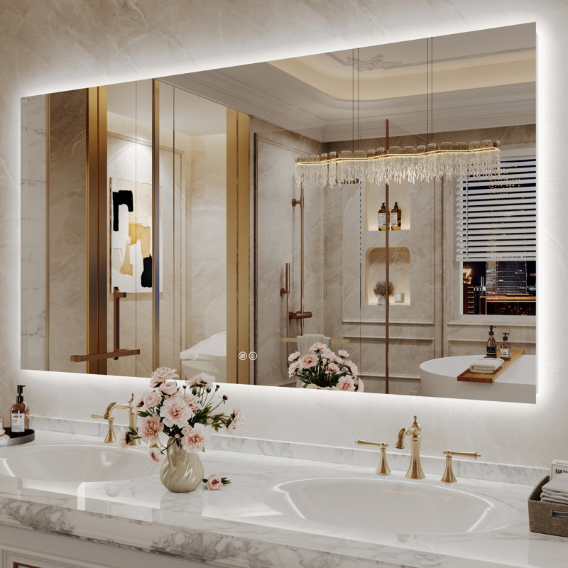 Miroir de salle de bain à DEL rétroéclairé sans cadre certifié Lunara UL, 55 po x 30 po