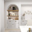 Serre-livres à arche géométrique en marbre blanc avec décorations en bois, ensemble de 2