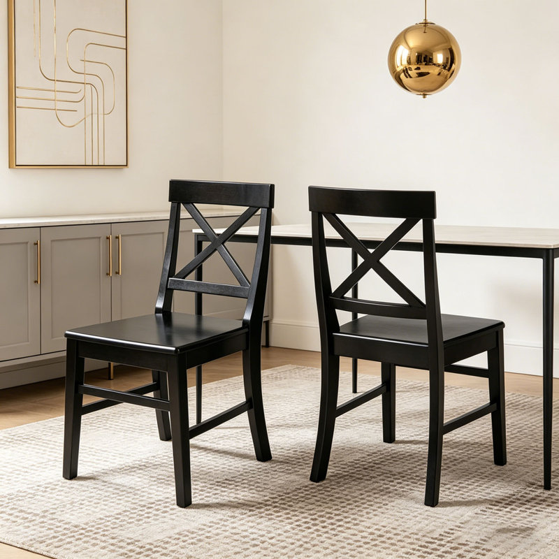 Chaises de salle à manger en bois d'acacia, Noir