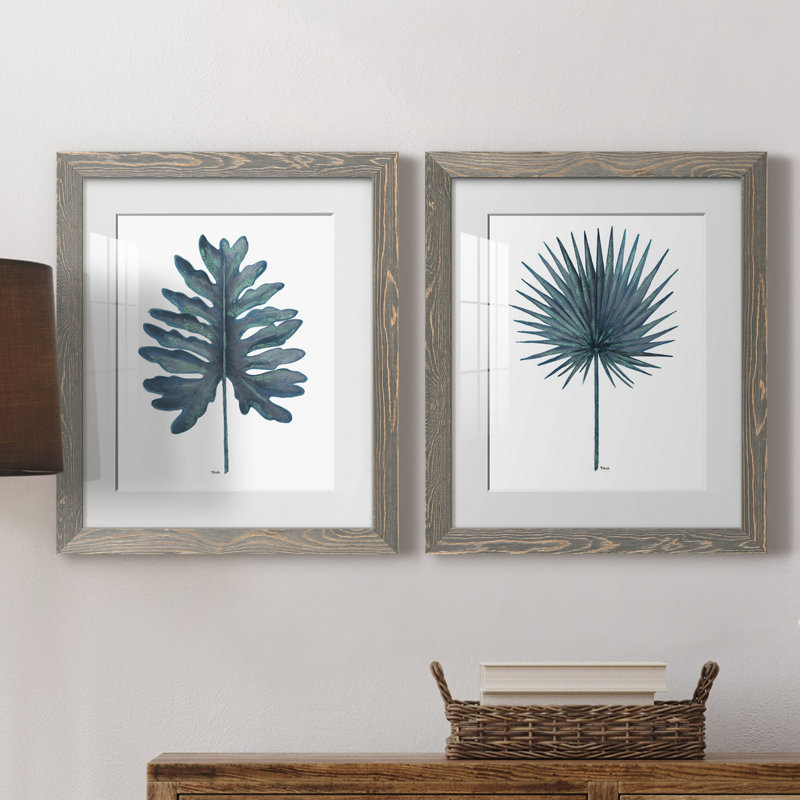 «Blue Oasis I», ensemble de 2 reproductions d'art, H 24 po x l 36 po x P 1,5 po, Cadre en papier gris, Blanc
