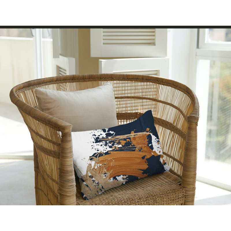 Coussin lombaire abstrait intérieur / extérieur, Orange / bleu marine / or