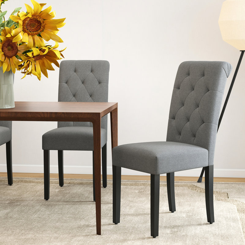 Agastya 18.7" H Tufted Linen/PU Leather Upholstered Parsons Chair, Gray