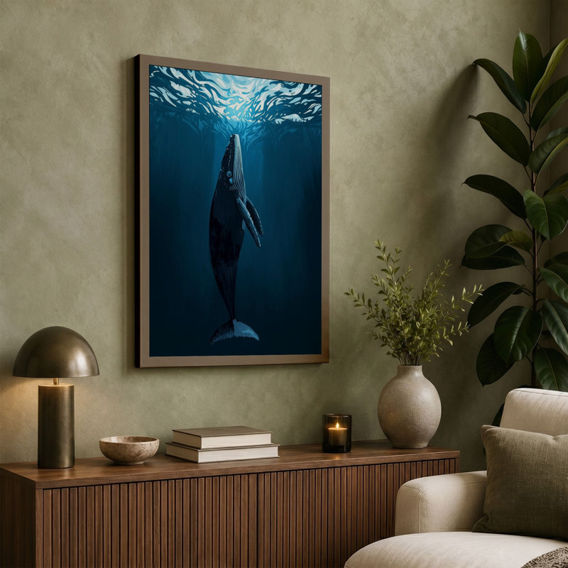 Whale Ascending Coastal - Wrapped Canvas, 36x24 - 91.4 x 61.0 cm, Teal Border