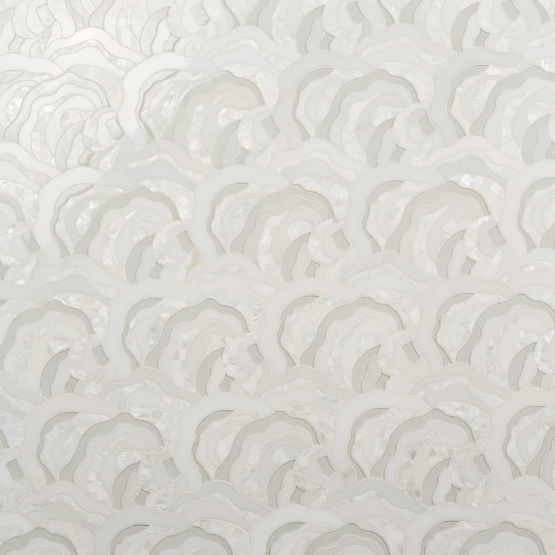 Iris Bianca Pearl White Polished Marble, Pearl and Glass Waterjet Mosaic Tile