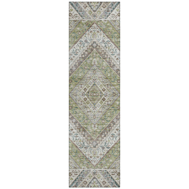 Machine Washable Indoor/Outdoor Husby ACN2195 Geometric Rug, Runner 2'3" x 7'6"