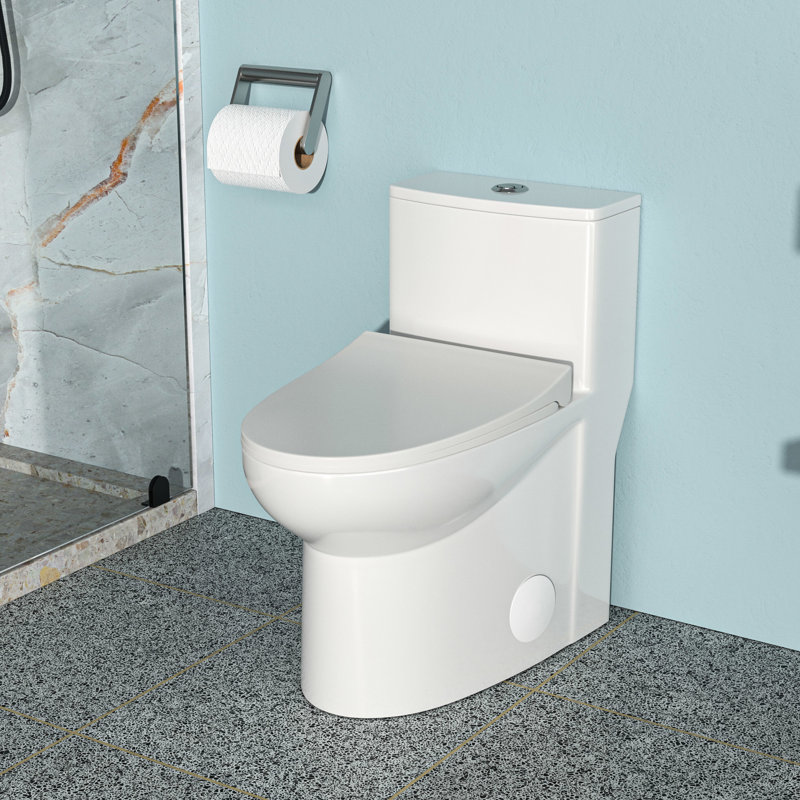 Toilette en céramique une pièce avec double chasse et égratignure