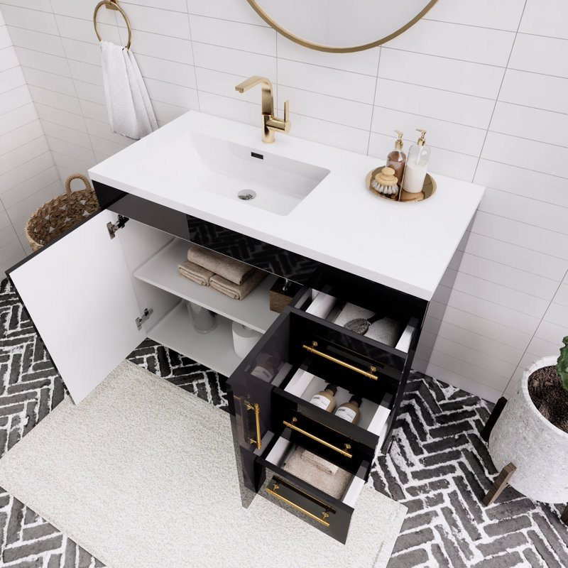 41.73228'' Single Bathroom Vanity with Acrylic Top, Gloss Black