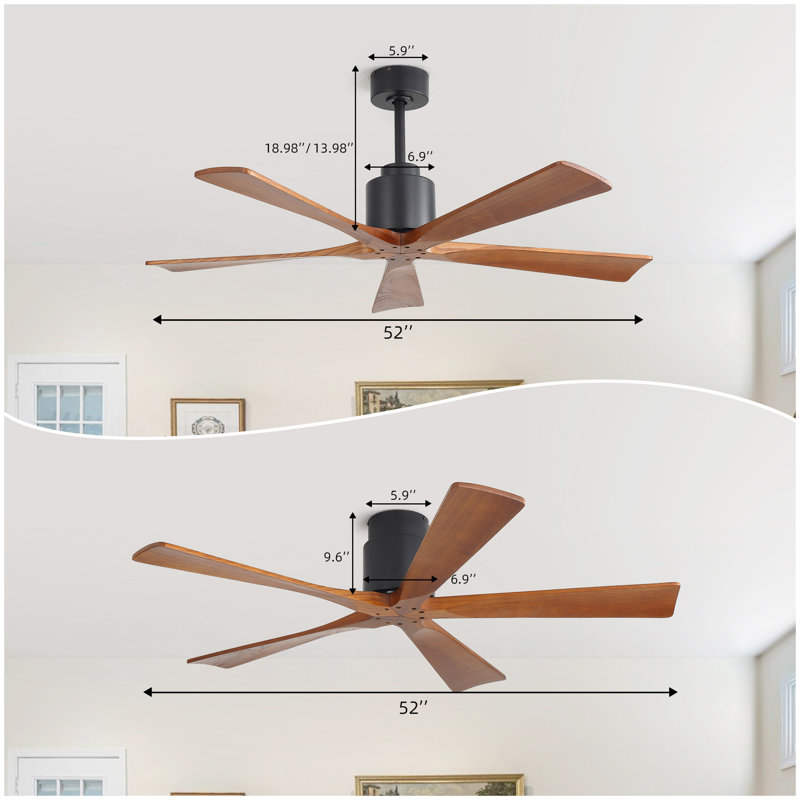 Ventilateur de plafond 52 po noir mat sans lumière - pales en bois de noyer, télécommande, moteur à courant continu réversible