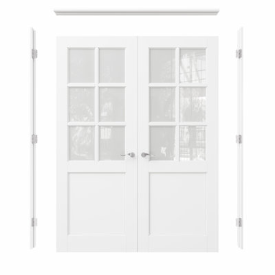 6-Lite Frosted Glass French Doors Interior White Primed Solid Core Pantry Door With Jamb / Handles