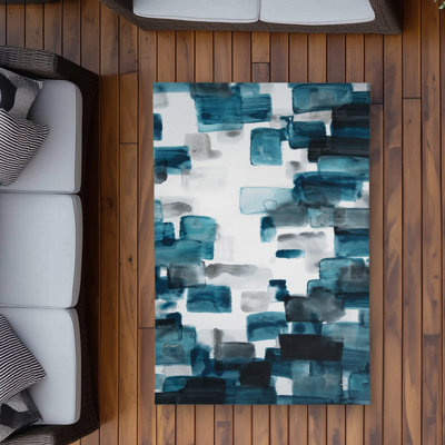 Turquoise and Gray Shapes Rug - Contemporary Outdoor Decor