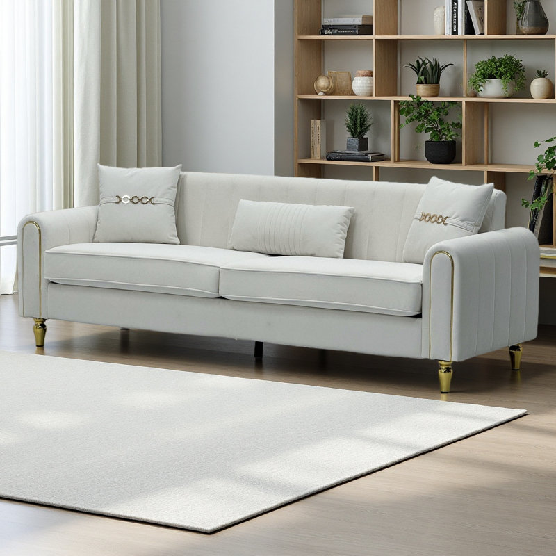 Canapé rembourré de 87,4 pouces, canapé 3 places confortable avec coussins décoratifs et coussin lombaire, conception moderne, pieds en métal durables pour le salon