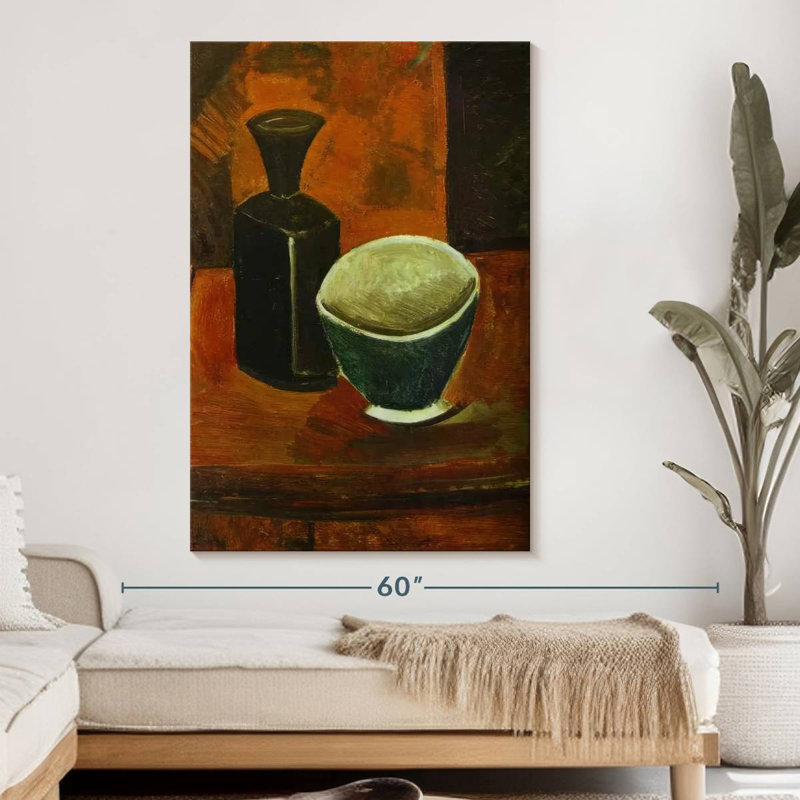 Pan vert et bouteille noire, H 51 po x l 34 po