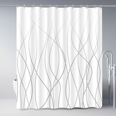 Ensemble de rideau de douche pour la salle de bain avec crochets, rideaux de douche à rayures blanches, rideaux de douche décoratifs lavables hydrofuges, 72 x 72