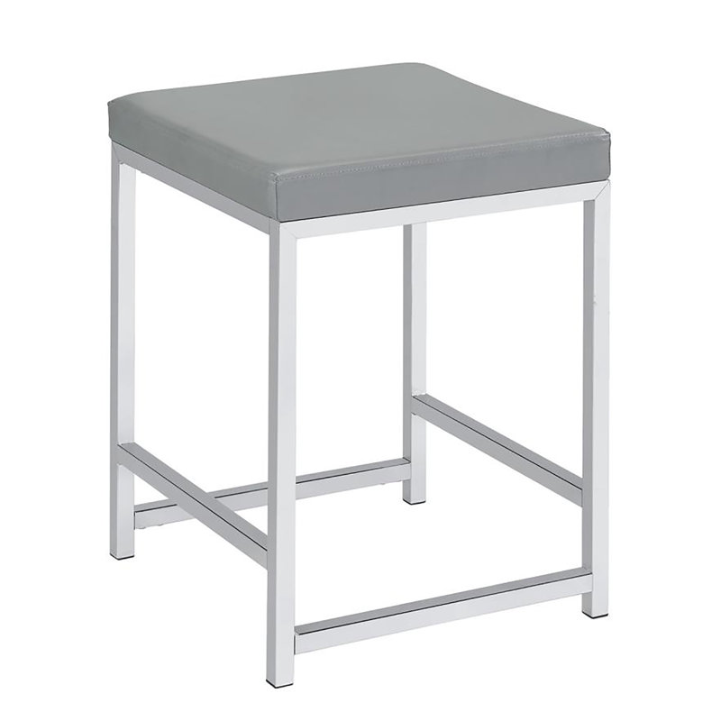 Light Grey Upholstered Square Vanity Stool, Light Gray