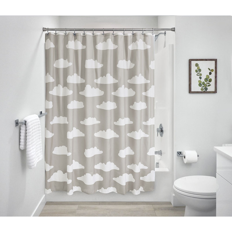 Rideau de douche en tissu iDesign avec motif de nuage résistant à l'eau, Gris